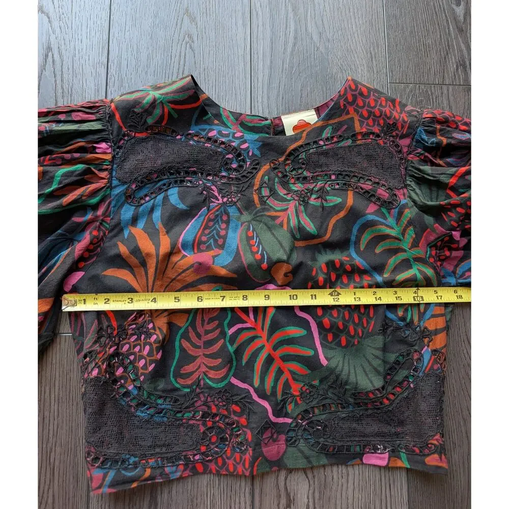 Farm Rio Fruit Dreams Puff Sleeve Blouse Top Size Large